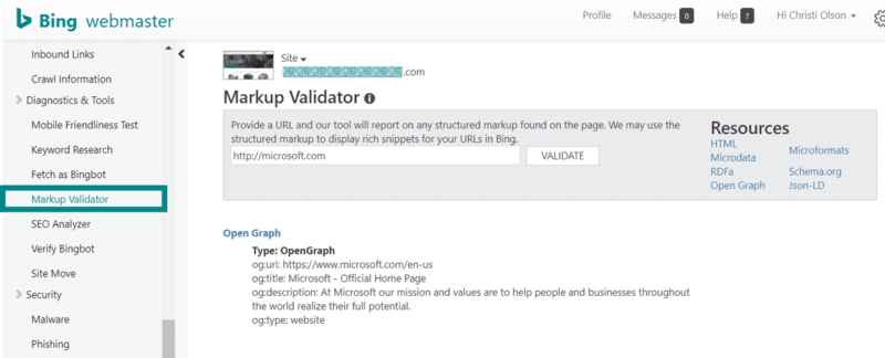 ابزار Bing Markup Validator