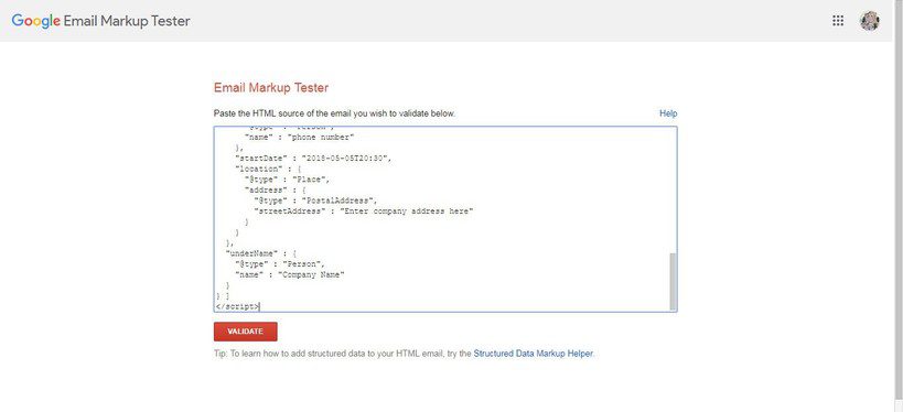 ابزار Google Email Markup Tester