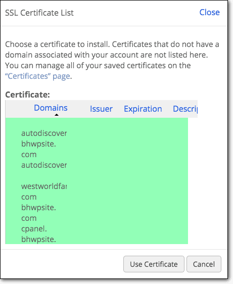 SSL Certificate List
