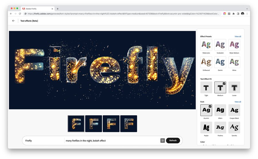 افکت های متنی در Adobe Firefly